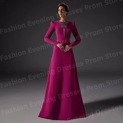 Charming A Line Women Evening Dresses O Neck Prom Gowns Customized Long Sleeve Beaded Formal Party Vestido De Gala Noche Mujer