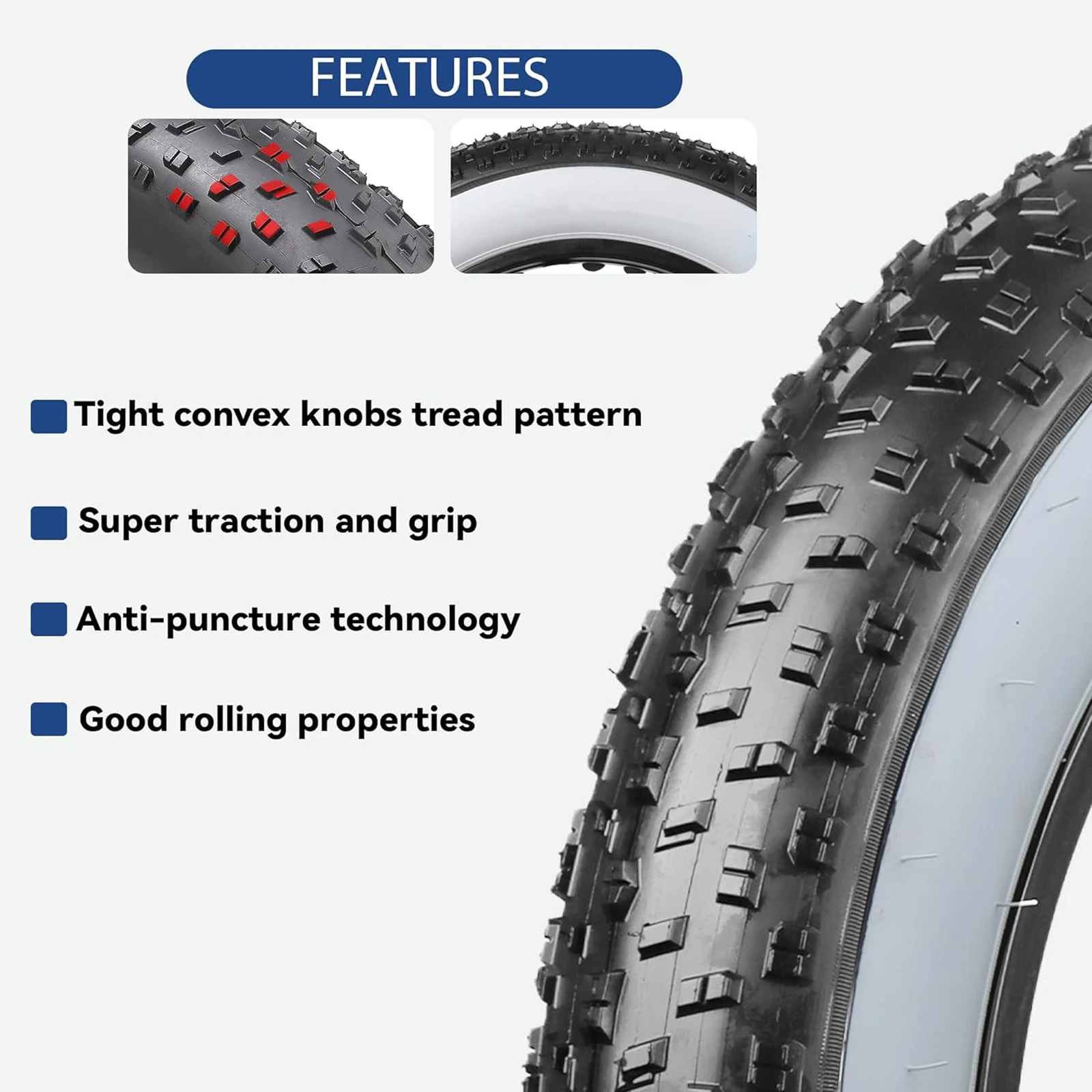 20x4.0“ Fat Tire Antiskid Durable 110/90-16 BikeTyre Off-Road White Bike Tire Universal For Electric Motorcycles & Super73 Bike