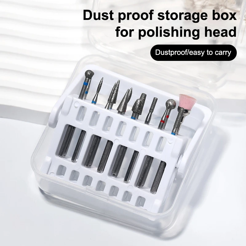 16-Hole Nail Polishing Head Dust-Proof Storage Box Portable Nail Drill Bit Flip-Top Organizer Manicure Tools Holder