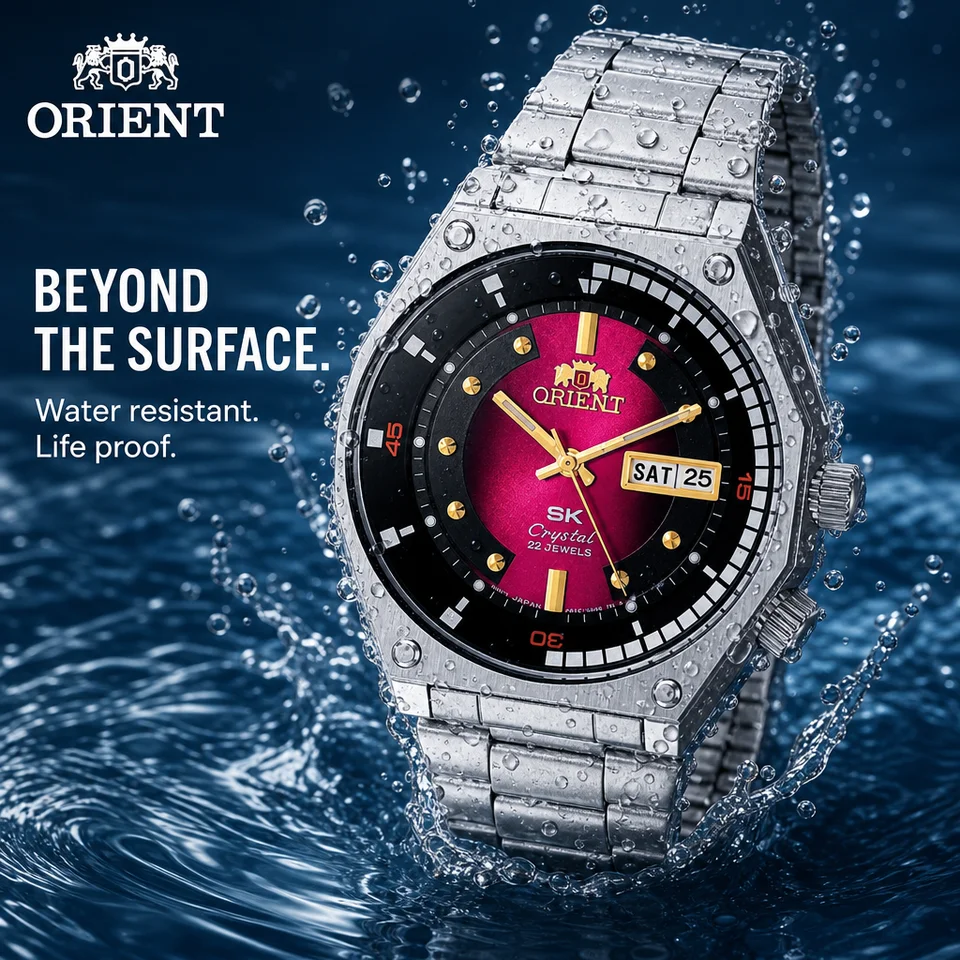 ORIENT SK Crystal Automatic Dive Watch 22 Jewels Day Date Luminous