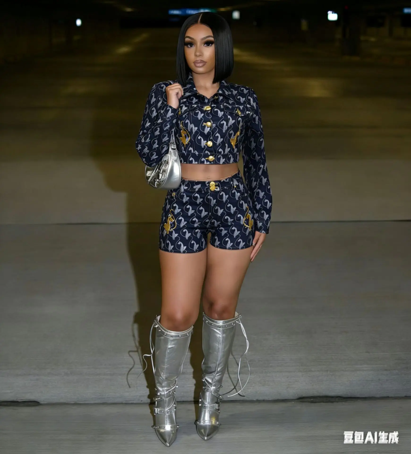 

Женский модный комплект из 2 предметов: куртка с отложным воротником, длинными рукавами и вышивкой, укороченный топ + шорты