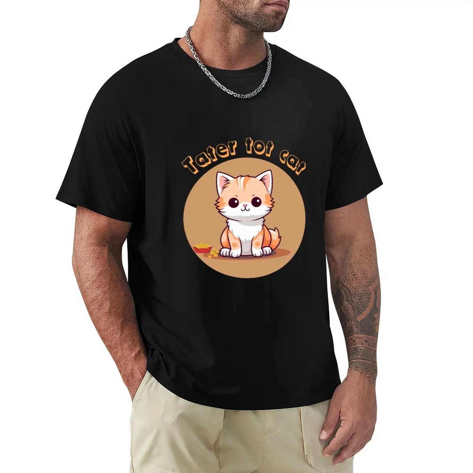 Tater Tot Cat T-Shirt Basic Short Sleeve T-Shirt for Men