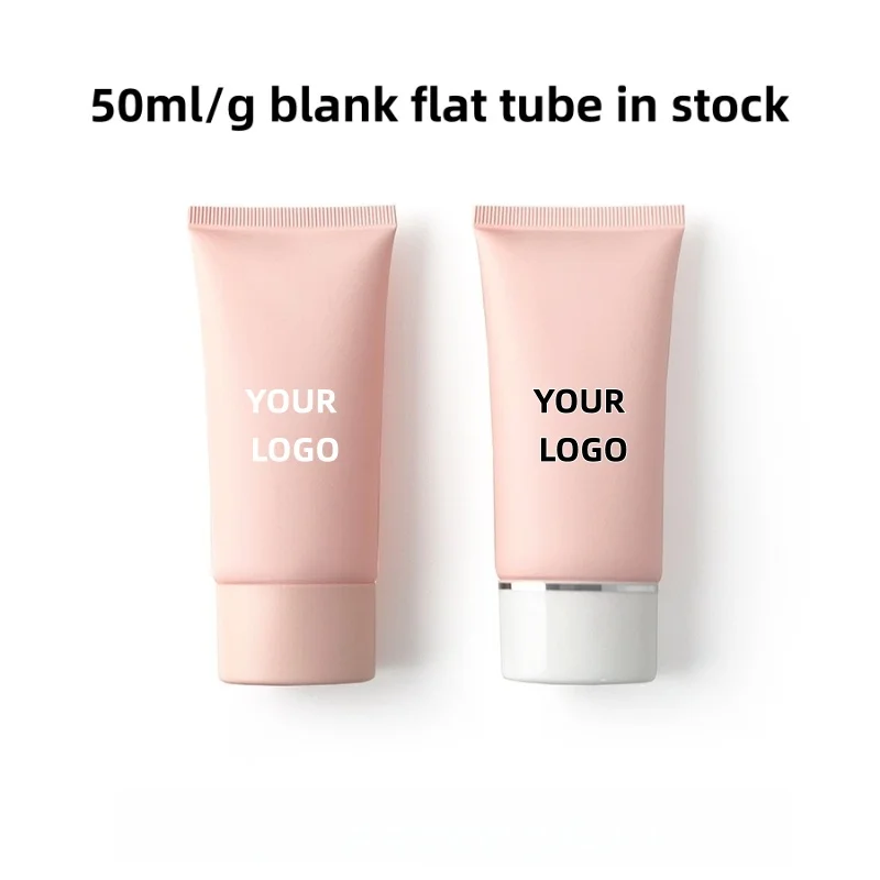 【Logo personalizzato】 50 pezzi personalizzati con coperchio rosa da 50 ml/metici a tubo piatto rosa con bordo bianco argento, prodotti per la cura della pelle, confezione di bellezza