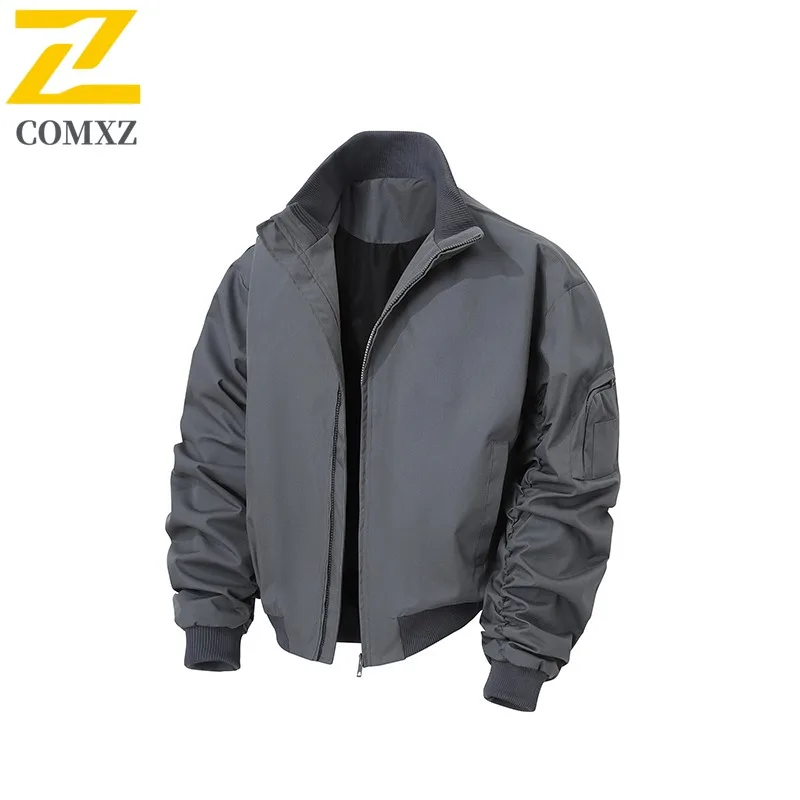 COMXZ Men Jacket 2025 New Lightweight Minimalist Stand Collar Trendy Outdoor Camping Jackets Autumn Adventure Windbreaker Coat