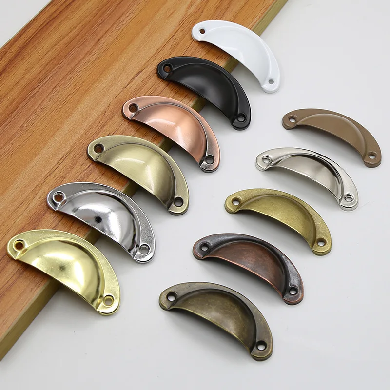 Antique Iron Shell Drawer Pulls Cabinet Cup Handles Retro Metal Kitchen Hardware for Door Furniture Pull