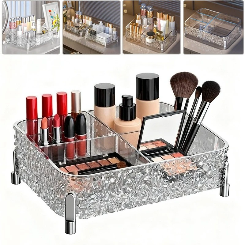 

New High-End Transparent Cosmetics Storage Box with Compartments Large Capacity Skincare Product Holder Bathroom Storage 화장품 파우치