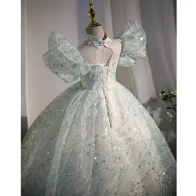 فساتين فتاة الزهور لحفلات زفاف الأميرة الكشكشة فستان حفلات للفتيات لالتقاط الصور الترتر طول الأرض فساتين التواصل الأول للأطفال