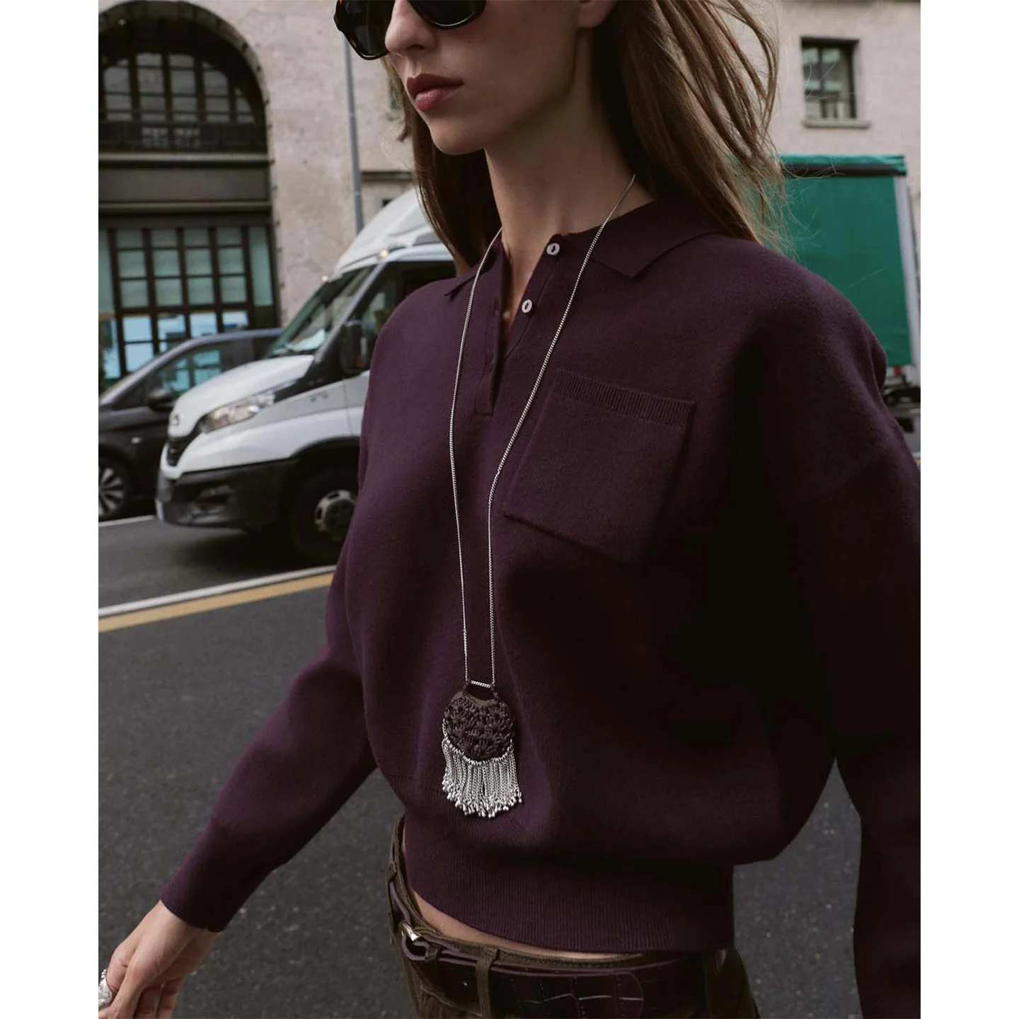 秋の新作 レディース カジュアル ゆったり ポケット付き ポロニット セーター 半袖 レギュラー丈 ポリエステル繊維00%