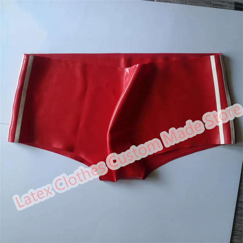 Latex Shorts Boxer Red with White Trim Male Panties Customise Sexy Fetish Men Black Underwear Supply Plus Size