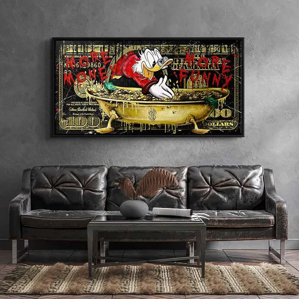 MINISO Poster Pop Art Comic Scrooge Dollar McDuck Canvas Painting Money Print Mural for Office Home Wall Decor Gift Idea