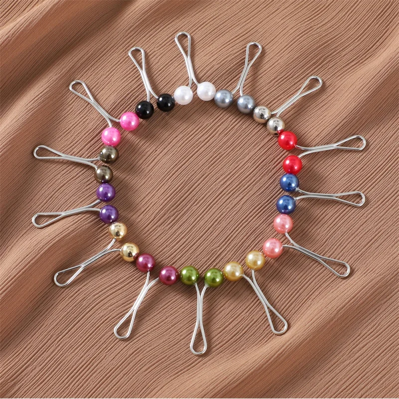 High Quality Colored PearlUType Clip Veil Pin Fixing Clip Silk Scarf Clip Neck Clip Scarf Buckle12Card