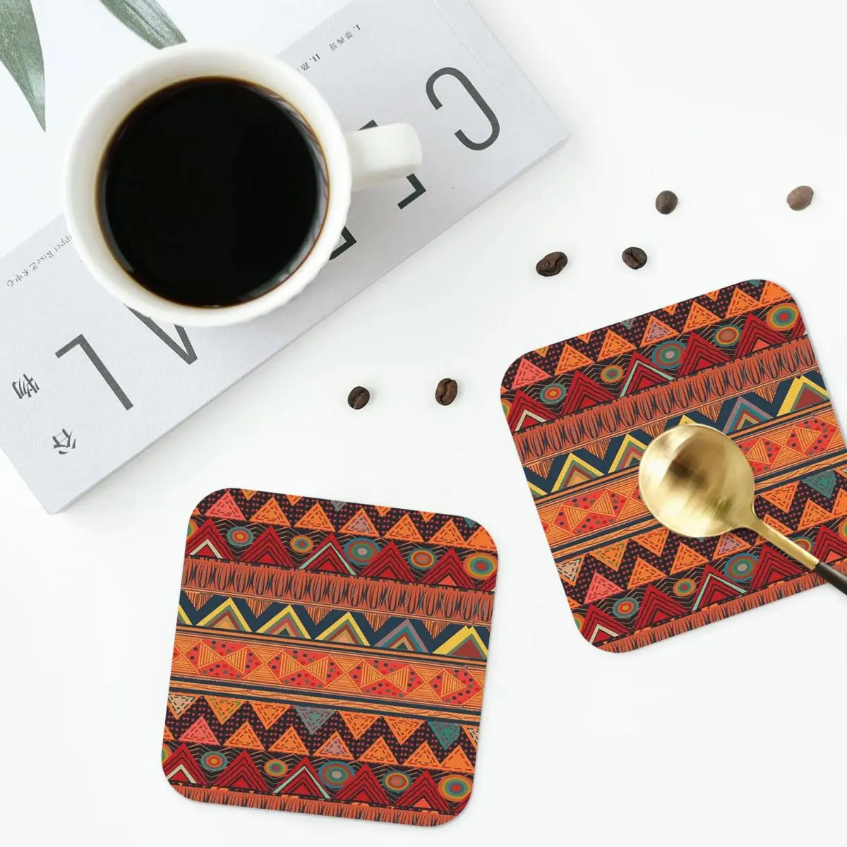 Tribal Ethnic (earth Colors) Coasters PVC Leather Placemats Non-slip Coffee Mats for Home Kitchen Dining Pads Set of 6