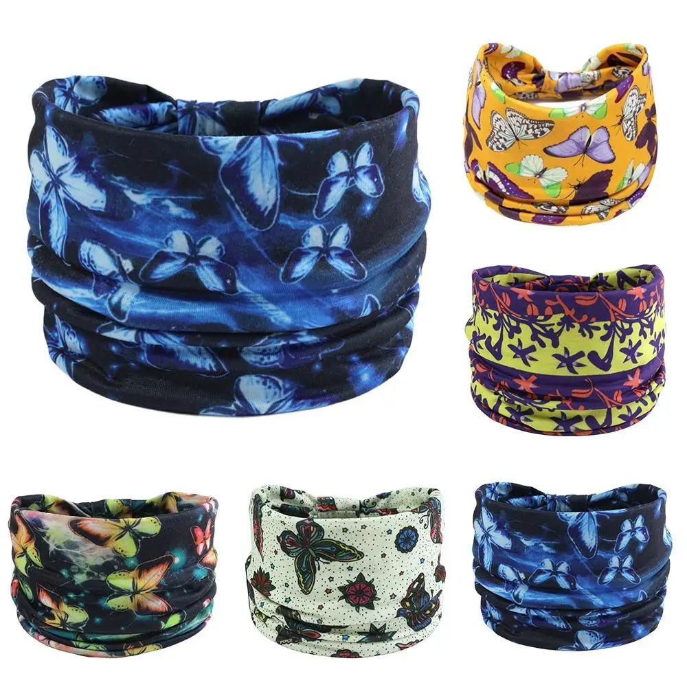

Retro Bohemian Butterfly Yoga Sport Headband Cotton Elastic Printed Headscarf Wide Brim Vintage Knot Turban