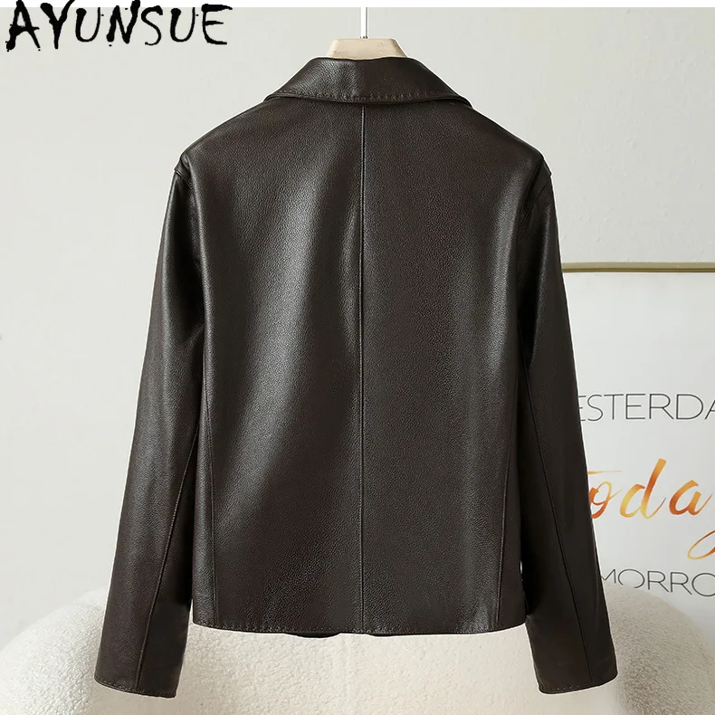 AYUNSUE Vera Pelle di Capra Giacca di Pelle Genuina per la Donna 2025 Cappotto di Pelle Nera Moda Primavera Autunno Vestiti Jaqueta De Couro