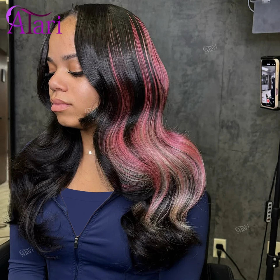 5x5 الدانتيل إغلاق الوردي والأشقر يسلط الضوء على خصلات الشعر المستعار الإنسان شفافة 13x6 13x4 الدانتيل أمامي شعر مستعار برازيلي قبل قطعها #1