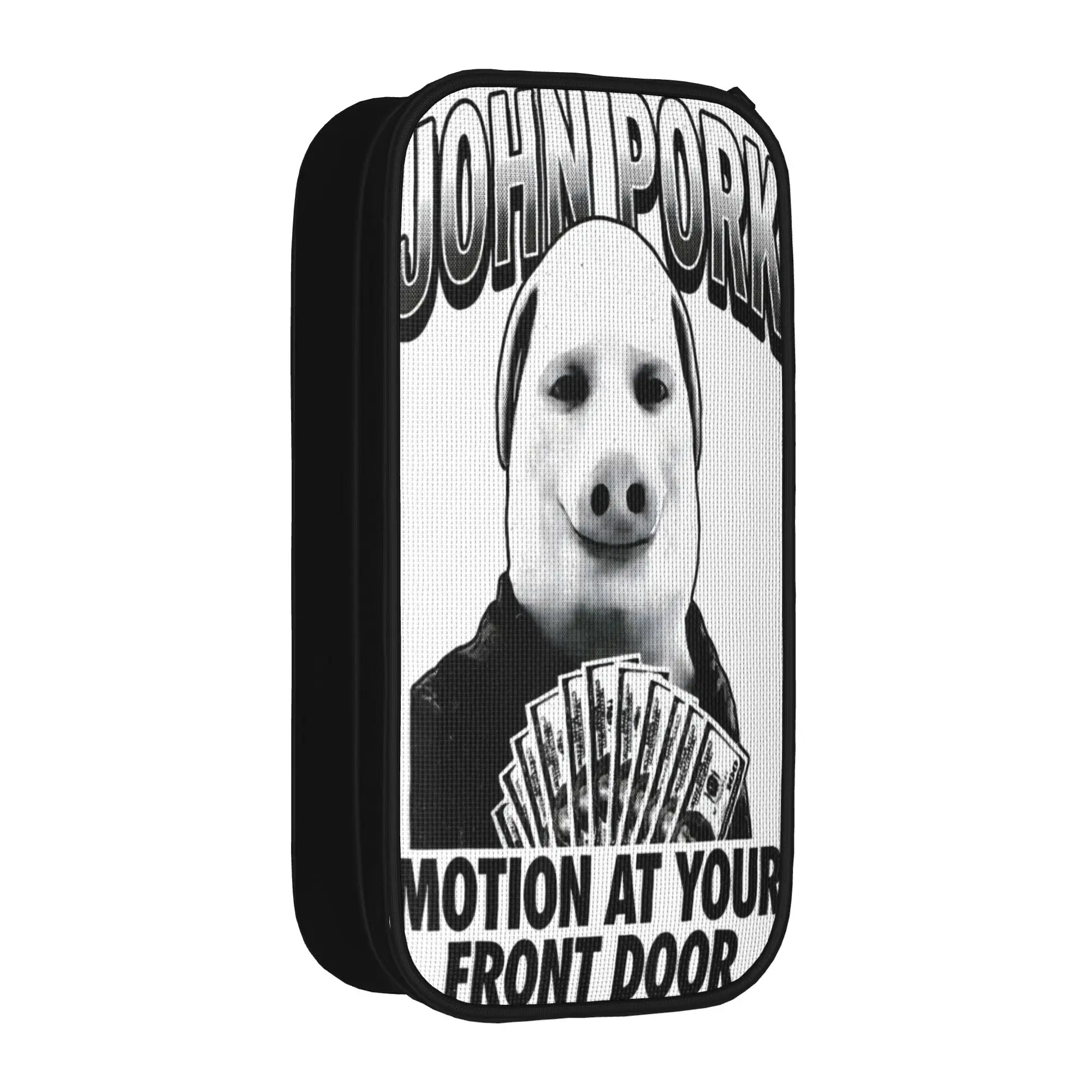 John Pork Motion At Your Front Door Halftone Pig Money Fan Art Pencil Case  Back To School Pencil Cases Boy Large Pen Box