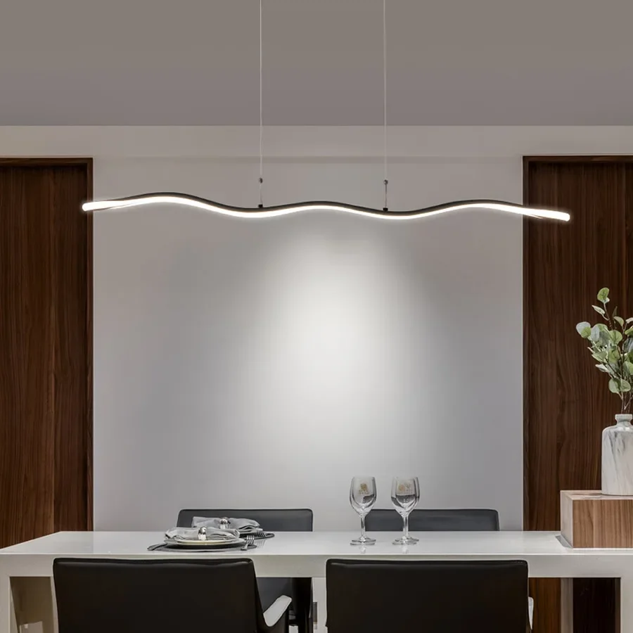 Imagem -04 - Original Waves Led Chandelier Horizontal Teto Pendurado Long Bar Double Row Lâmpada Pingente Jantar e Cozinha Suspensão Luminárias