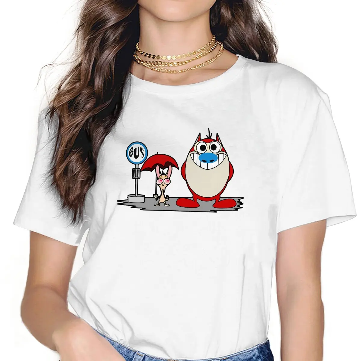 Game Ren And Stimpy My Neighbor T Shirt Goth Women's Tees Summer Harajuku O-Neck Polyester TShirt