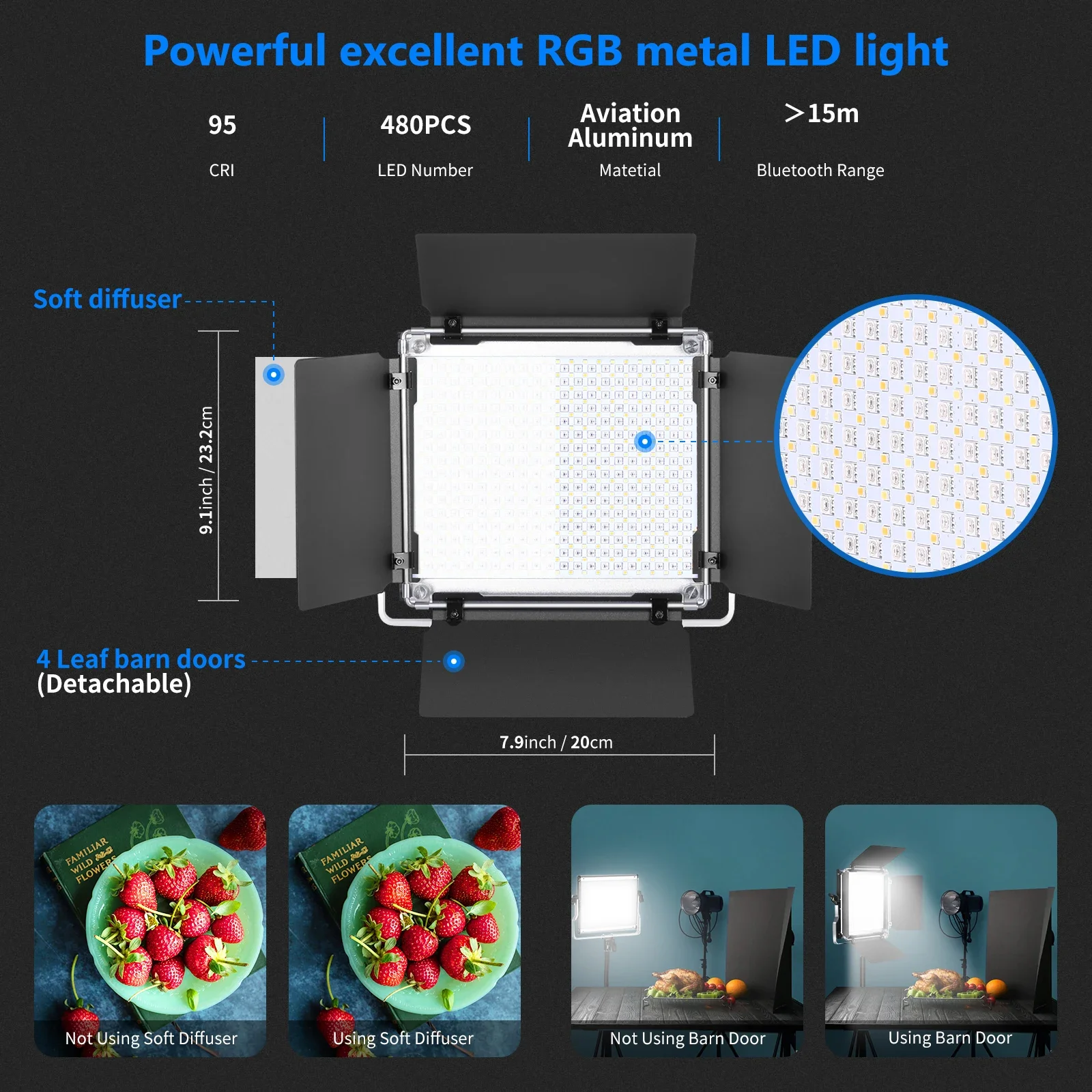 For Neewer 3 Packs 480 RGB Led Light with APP Control, Photography Video Lighting Kit , 480 SMD LEDs CRI95/3200K