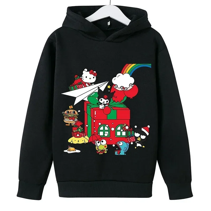 Hello Kitty Cute Cartoon Pullover Hoodies Children\'s Warm Sweatshirt Autumn Winter Long Sleeved Top Children\'s Clothing Gifts