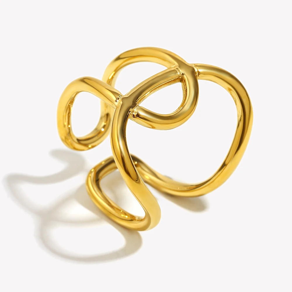 E.B.belle, nuevas líneas exageradas, anillo con apertura de nudo, chapado en PVD, acero inoxidable 316L, joyería sencilla para mujer