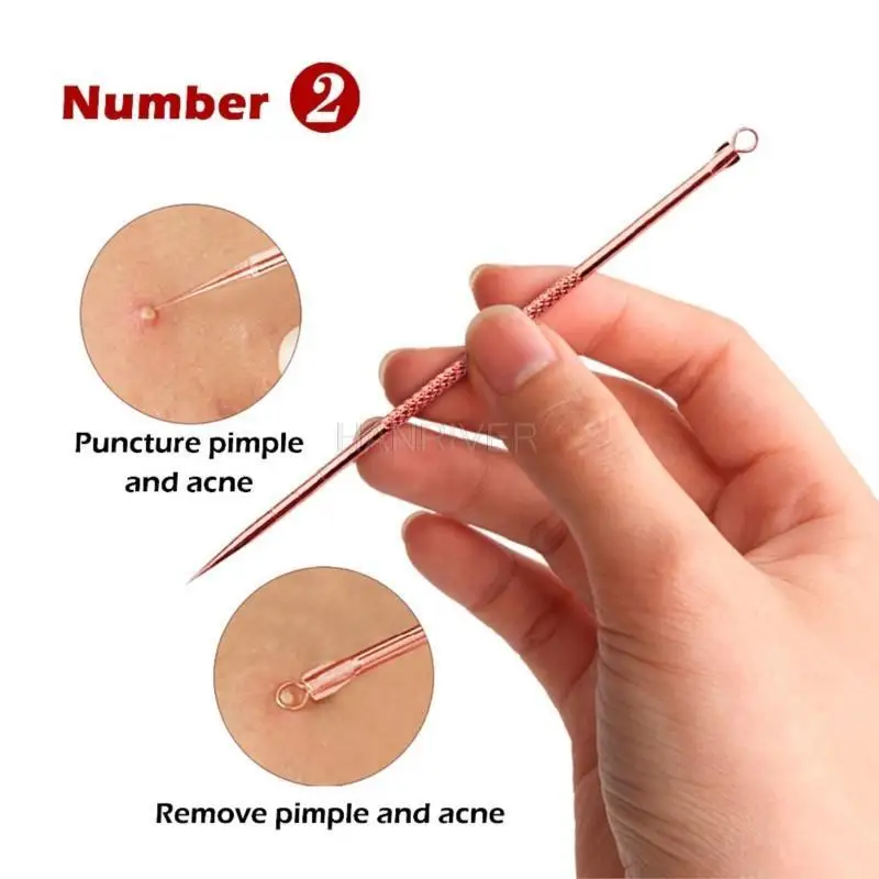 Ago per la rimozione dell'acne in oro rosa da brufoli dell'acne Brufolo Comedone Estrattore per l'acne Trattamento dell'ago per l'acne 4 pezzi