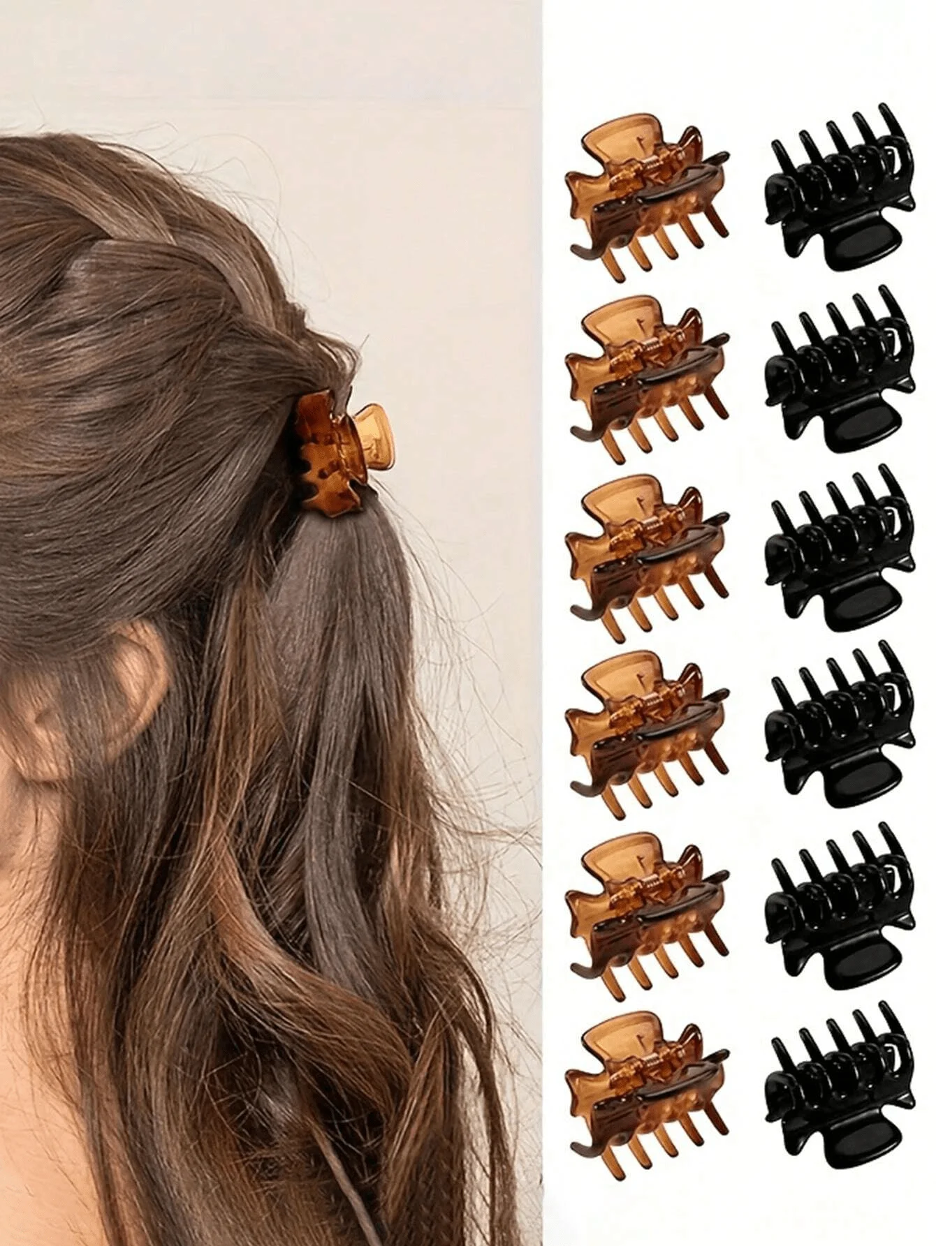 

6/12pcs Mini Plastic Claw Hair Clips for Women, Small Simple Hair Accessories in Amber & Black