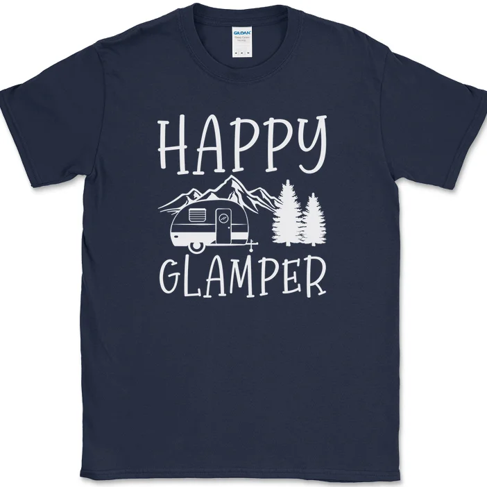 Happy Glamper Camping Woman Man Outdoor T-Shirt Funny RV Family Group Camper Graphic T Shirts Party High Quality Cotton Tops