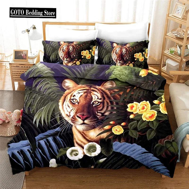 3D tiger Bedding Set  Adults Winter Duvet Cover Sets Kids,twin Full Queen Bedroom Set  Home Textile housse de couette flamingos