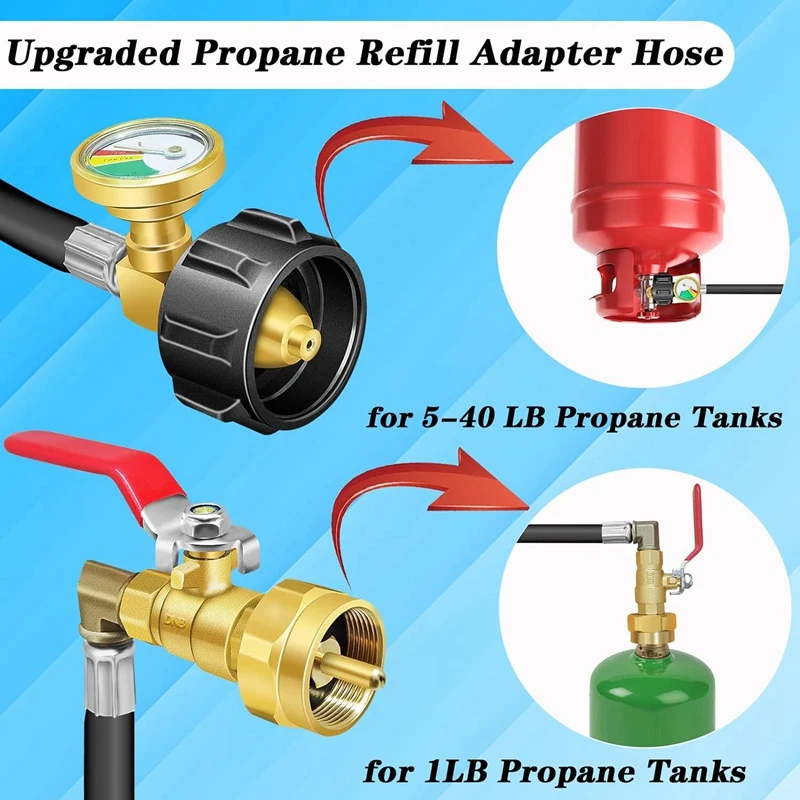 Propane Refill Adapter Hose Shut Off Valve 36In Propane Extension Refill Hose With Gauge