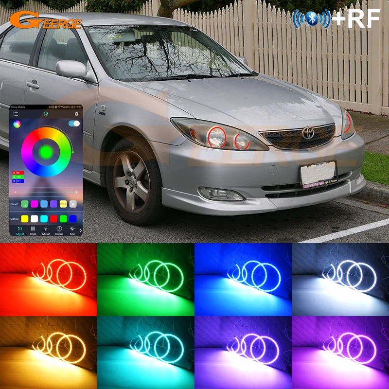 

For Toyota Camry XV30 2002 2003 2004 BT App RF Remote Control Multi Color Ultra Bright RGB LED Angel Eyes Kit Halo Rings