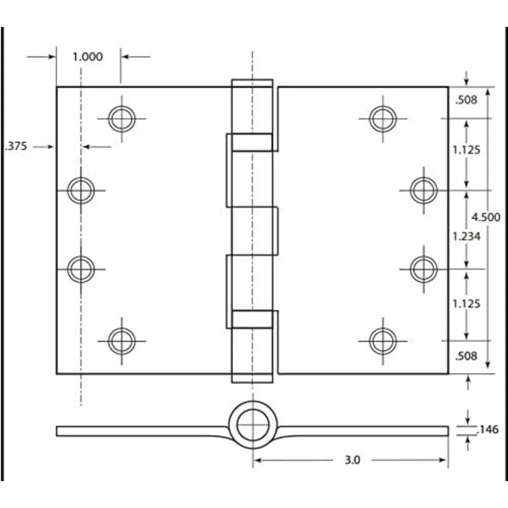 مفصلة رمي واسعة شديدة التحمل، تصفية 180 درجة، تصميم محمل كروي مقاوم للصدأ 4.5 × 6 للمفصلات