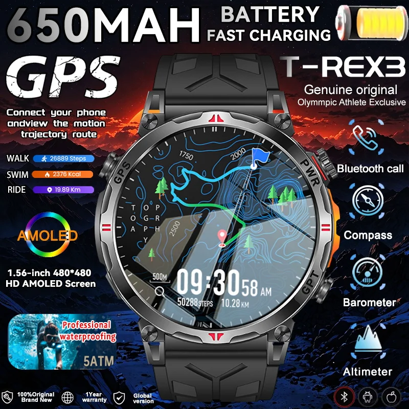 

2025 New HOT Military outdoors GPS Smart Watch 5ATM Waterproof TacticsCompass Altimeter 100+Sport Bluetooth call Smartwatche Men