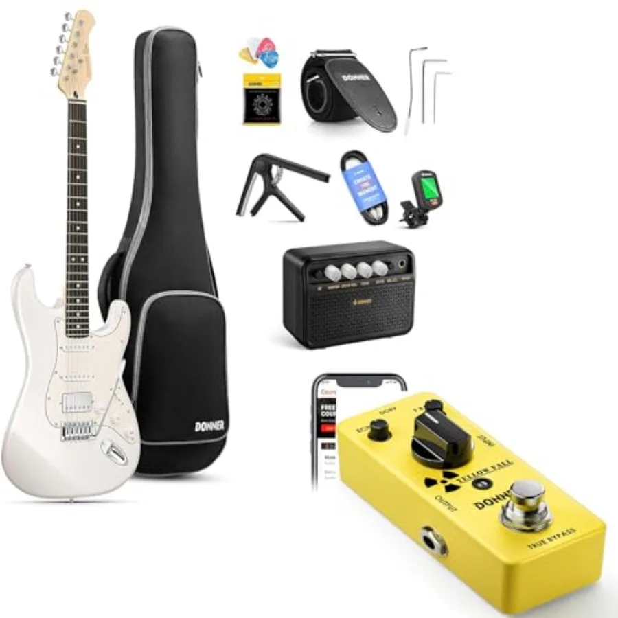

39 Electric Guitar Starter Kit with Delay Pedal for Beginners in Black with Durable Wood Body and Smooth Playability