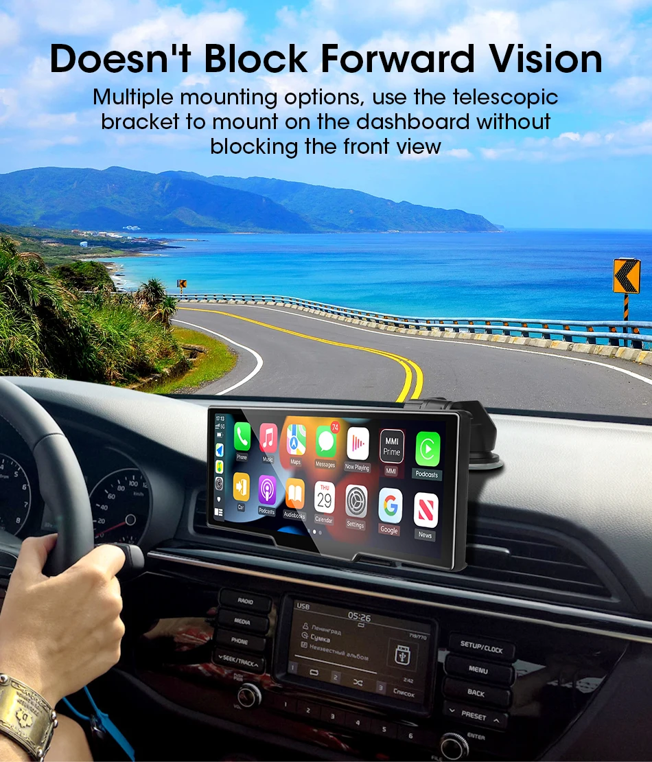 7/10,26 Zoll kabelloser Carplay-Bildschirm für Auto, 5G Wifi Dash Cam 4K Auto DVR, Android Auto Dual Lens GPS-Navigation Videorecorder, FM AUX – Detail 7