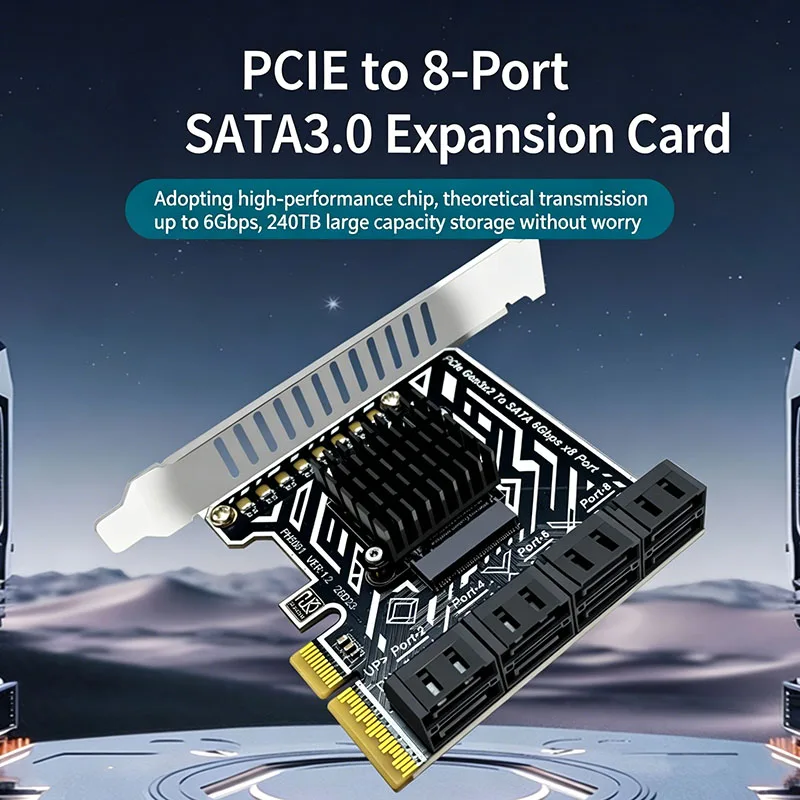 NEW PCIe Gen3 X2 to 8 Port SATA 6Gbps Expansion Card SATA 3.0 Controller Adapter with Heatsink for Desktop PC HDD SSD Mining NAS