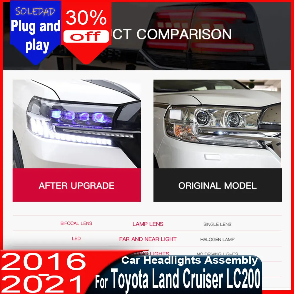 

Car LED Headlight Assemblies For Toyota Land Cruiser 2016 2017 2018 2019 2020 2021 DRL Brake Turn Signal Lamp Plug and Play