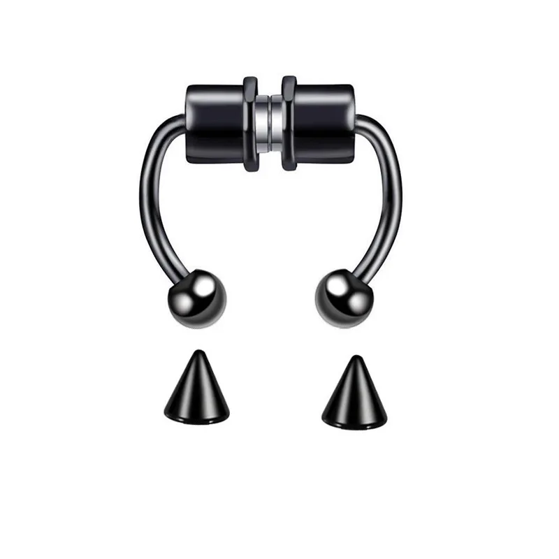 1pcs Fake Magnetic Nose Rings Faux Piercing OX Nose Rings Non Piercing Septum Rings Clip On Stainless Steel Magnet Rings view 5