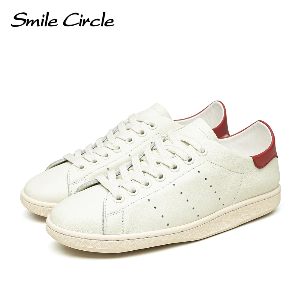 Retro Cow Leather Sneakers Women/Men Comfortable Soft Lace-up Flat Shoes Lady White Sneakers