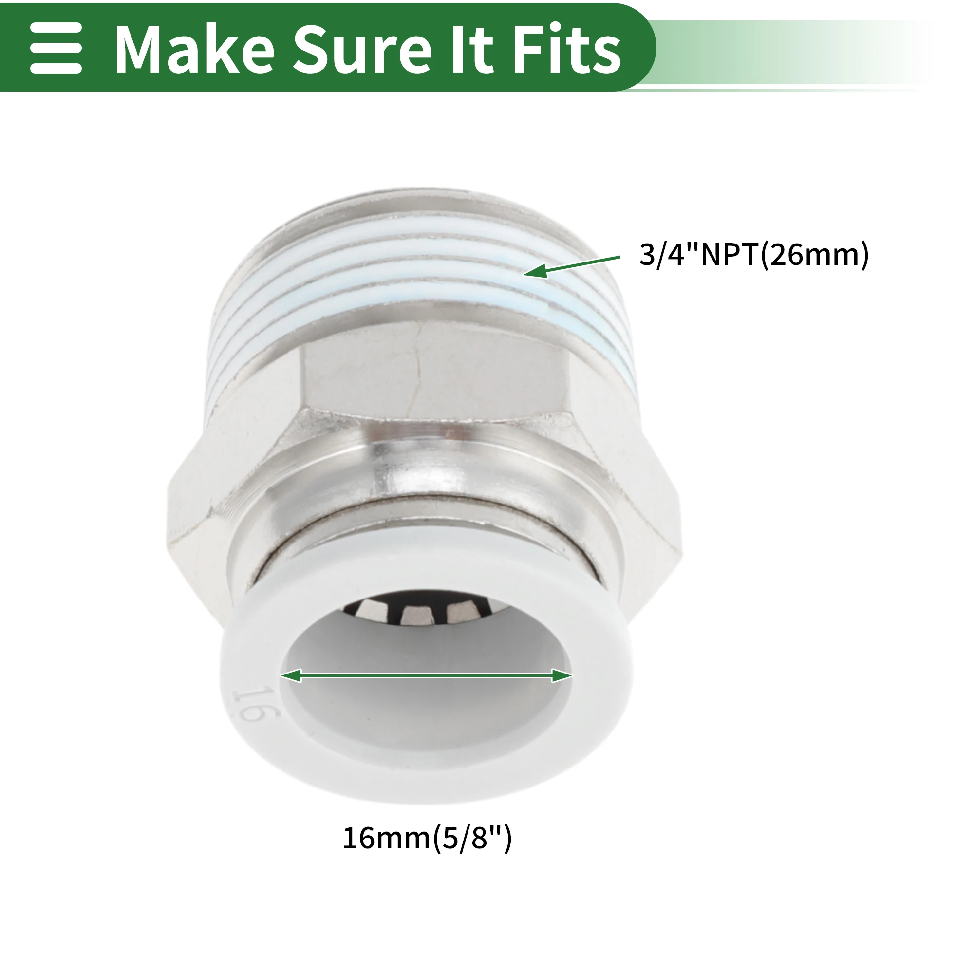 

UXCELL Push to Connect Воздушные фитинги 5/8 "наружная резьба Воздушная линия Быстрый соединитель Пластик Никелированная медь 3/4" NPT Серебристый тон