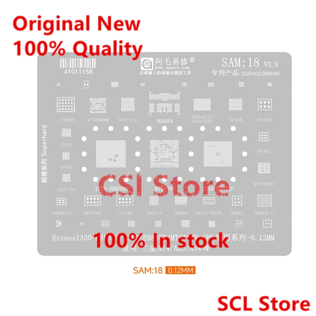 SAM18 BGA Stencil Reballing dla Samsung A35 M14 5G A14 A54 CPU RAM Exynos 1330 1380 E8835P E8535P SPU15Q SPU16 58083-11 77098B