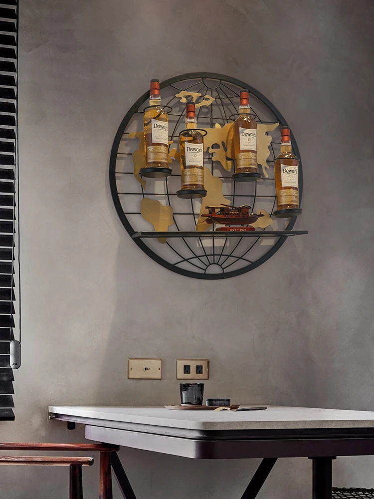 Simple Industrial Style Creative Map Wine Rack Modern Light Luxury Bar Restaurant