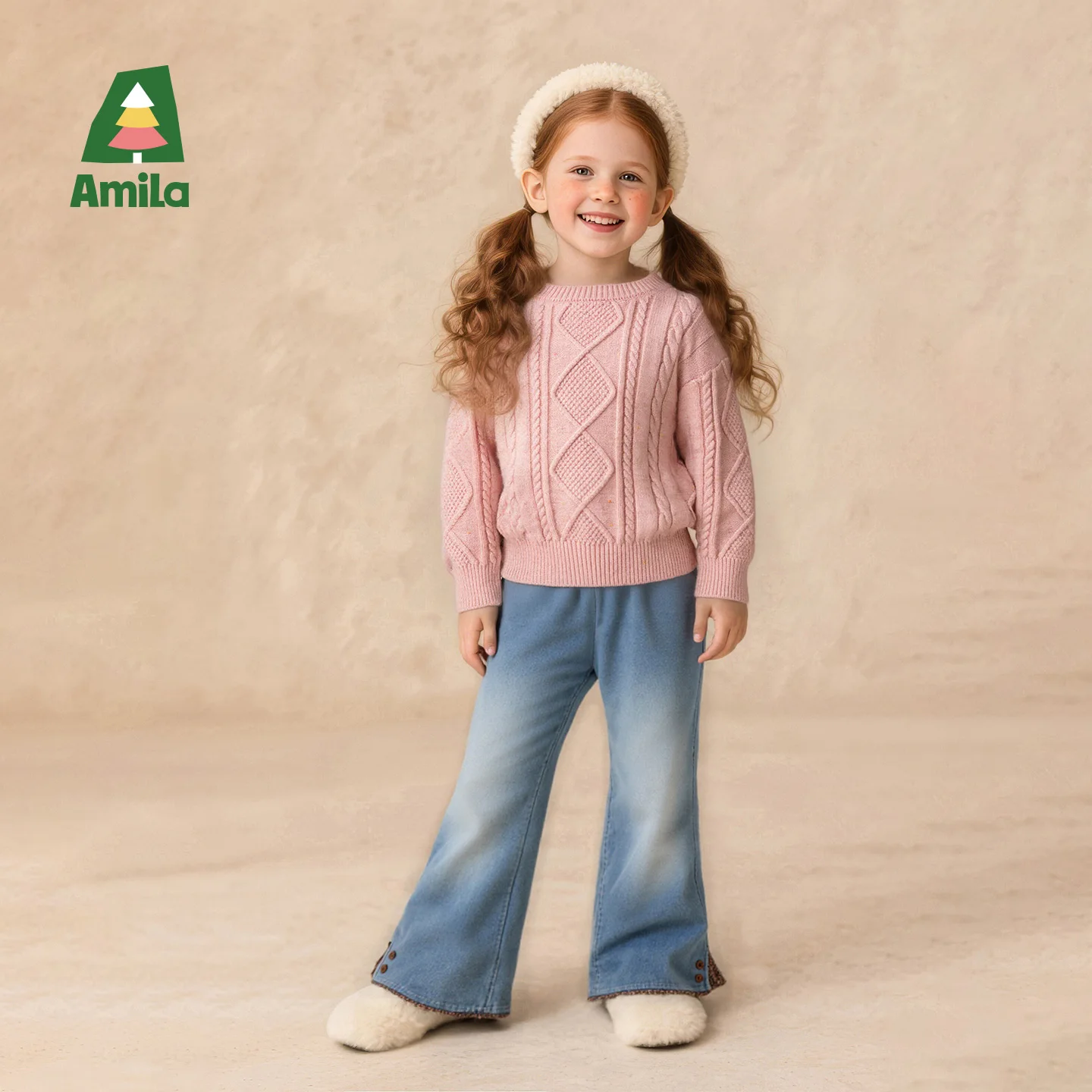 Amila 2026 Winter Children's Twisted Flower Sweater With Multi Color Spot Pattern Soft And Warm, Fashionable Round Neck Hoodie