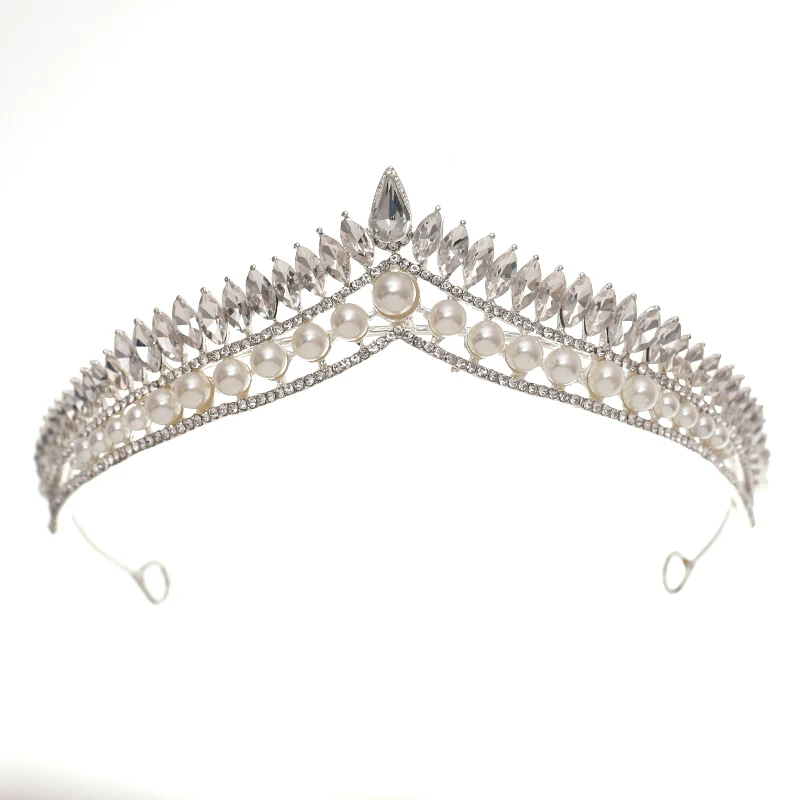 Baroque Vintage Pearl Crystal Crown Tiara Rhinestone Prom Diadem Headband For Women Bridal Wedding Hair Accessories Jewelry Gift
