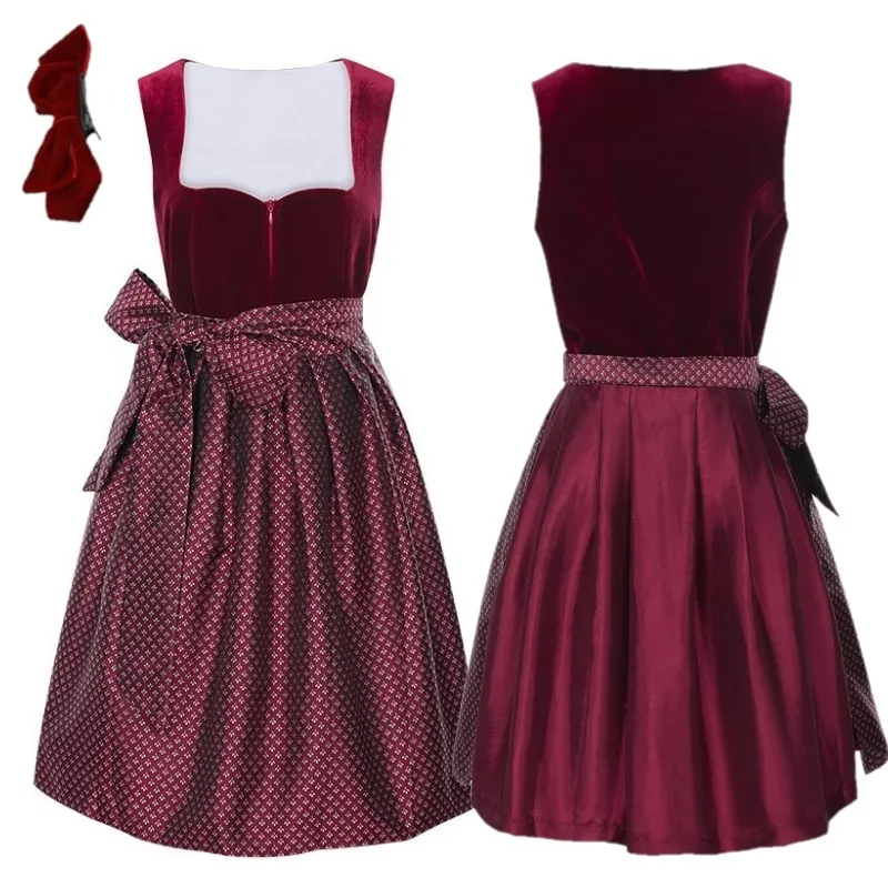 

Red Dress German Oktoberfest Beer Maid Women Midi Beer Costume Women Dirndl Dress with Lace Apron hairclip Fashion party costume