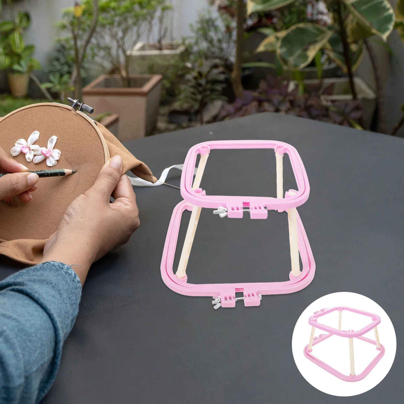 

French Double-layer Embroidery Stand Cross Stitch Scroll Frame Holder Adjustable Plastic Hoop