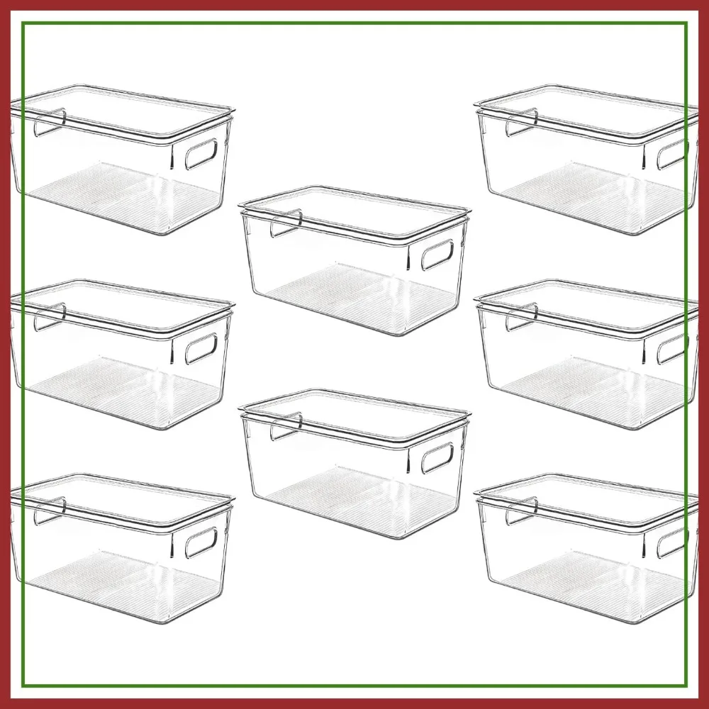 

Clear Plastic Storage Bins with Lids, Stackable Fridge Organizer, Kitchen Pantry Cabinet Containers
