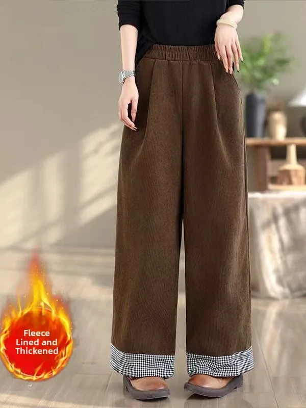 Pantaloni invernali nuovi vintage da donna larghi foderati in Fce pantaloni casual a gamba dritta in velluto a gamba larga a vita alta taglio dritto