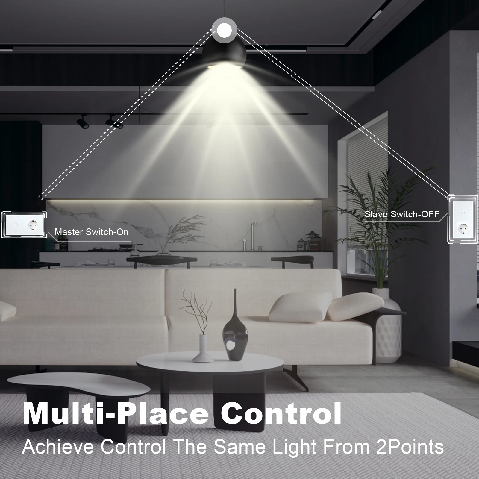 BSEED 1/2/3Gang Touch Light Switches 1/2/3Way For Stairs Corridors Plus Wall Socket USB C Ports EU Standard Glass Panel