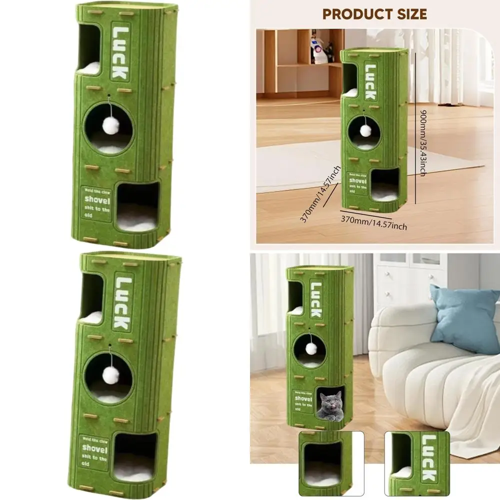 

Indoor Cat Tree Playhouse, Green, for Cats and Kittens - Multifunctional Resting, Playing, and Hiding Spot